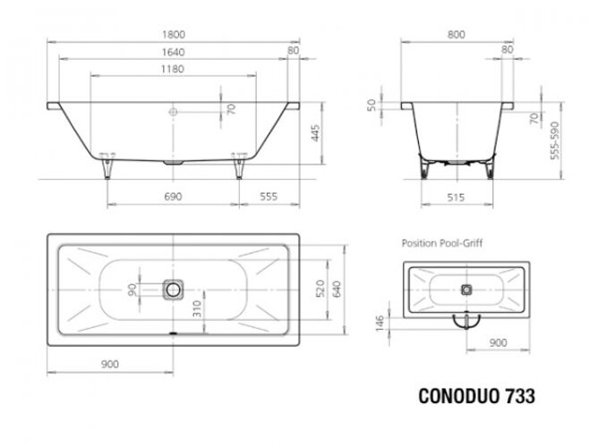 Kaldewei Badewanne CONODUO 733 180x80cm, 235100013001, Farbe: alpinweiß - Bild 2 von 7