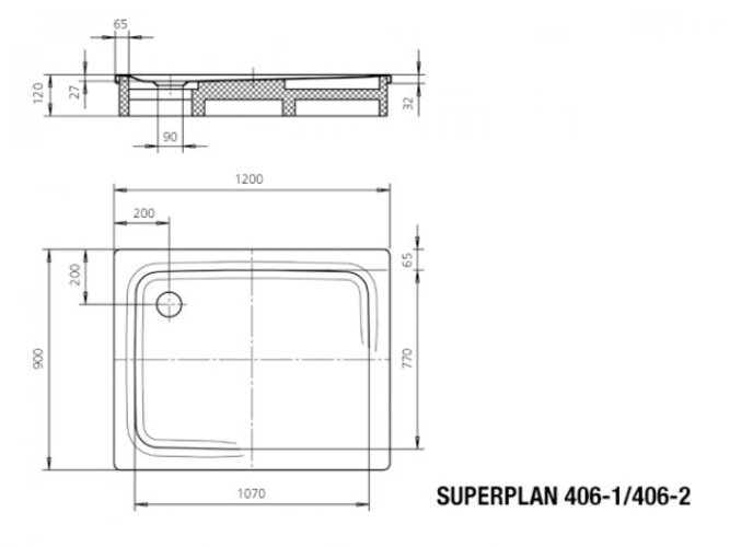 Kaldewei SUPERPLAN CLASSIC 406-1 90x120cm, 430600010711, Farbe: alpinweiß matt - Bild 2 von 5