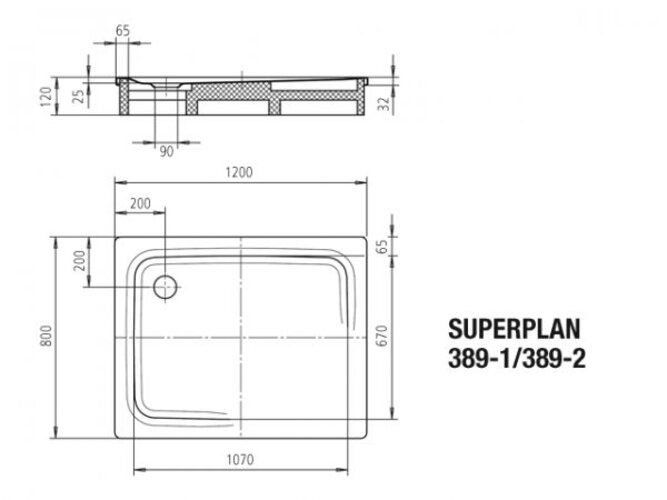 Kaldewei SUPERPLAN CLASSIC 389-2 80x120 cm con supporto in polistirolo, 44734... - Foto 2 di 5