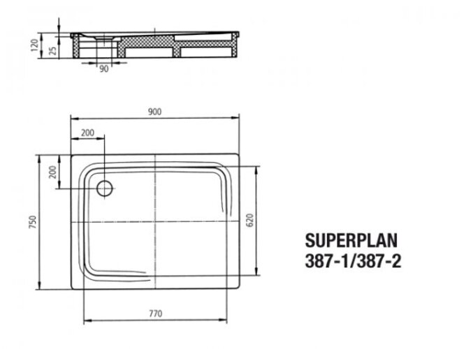 Kaldewei SUPERPLAN CLASSIC 387-1 75x90cm, 447700013001, Farbe: alpinweiß - Bild 2 von 5